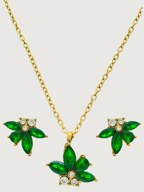 Front View of Jayda Pendant & Earrings in 18k Gold Plated Metal Jewelry for Pierced Ears Steel | Hypoallergenic Tarnish Resistant Sweat Water One Size 4gms Yellow