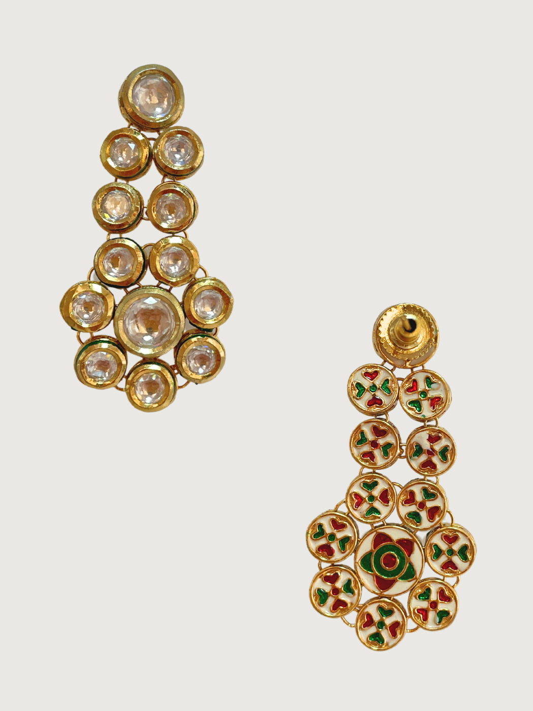 Devika Polki Necklace & Drop Earrings Set in Gold Plated Metal Fixed Length Brass One Size 120.4gms