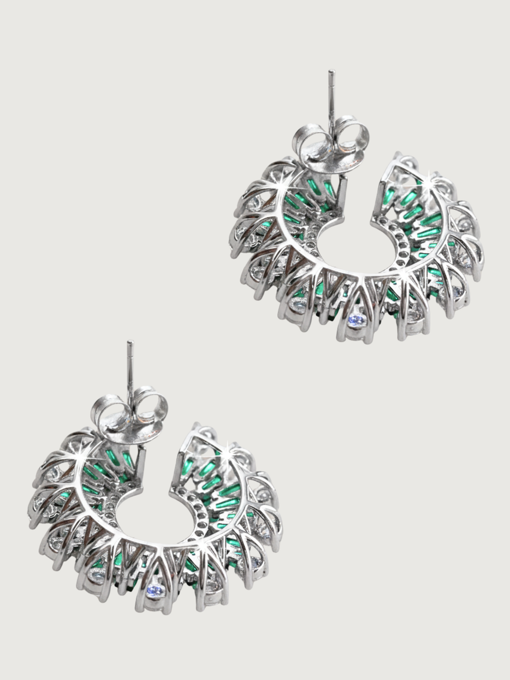 Rear View of Herina Halo Stud Earrings in Plated Metal-Green Jewelry for Pierced Ears Post / Pin & Push 925 Sterling Silver Stamp Marked Rhodium Brass 3 cm 10.7gms