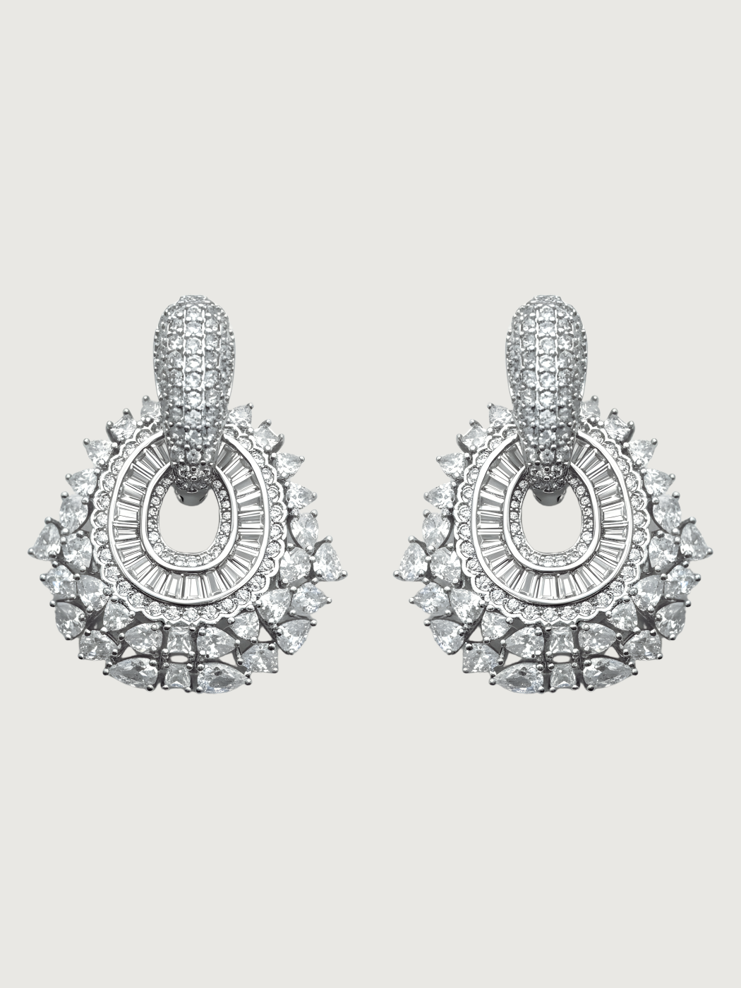 Front View of Veronica Convertible Stud & Dangle Earrings - Versitile 2 in Silver earrings Jewelry for Pierced Ears Metal Rhodium Plated Brass 4 cm 19.2gms Mix