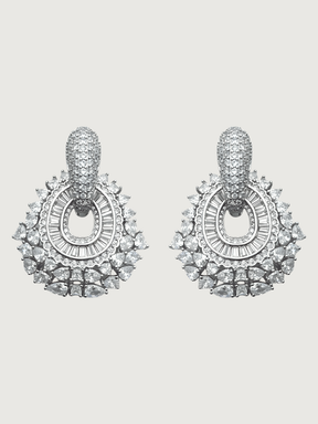 Front View of Veronica Convertible Stud & Dangle Earrings - Versitile 2 in Silver earrings Jewelry for Pierced Ears Metal Rhodium Plated Brass 4 cm 19.2gms Mix