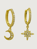 Front View of Stella Crescent Star Earrings in 18kt Gold-plated Sterling Silver Jewelry for Pierced Ears 18k Gold Plated 925 Metal Stone One Size 1.4gms