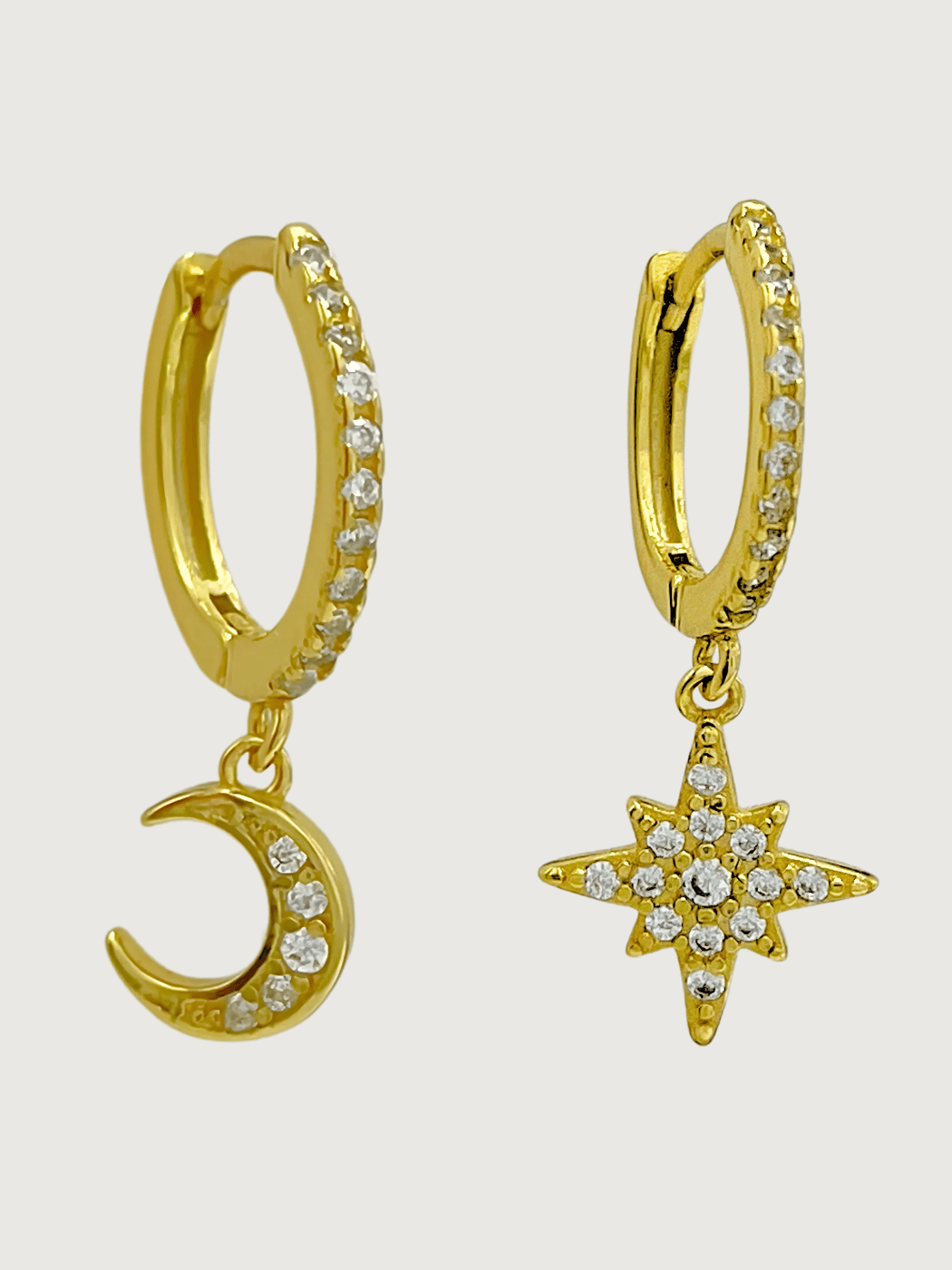 Front View of Stella Crescent Star Earrings in 18kt Gold-plated Sterling Silver Jewelry for Pierced Ears 18k Gold Plated 925 Metal Stone One Size 1.4gms