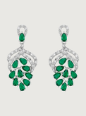 Front View of Lyra Vine Cluster Drop Earrings in Rhodium Plated Metal-Green Jewelry for Pierced Ears Post / Pin & Push 925 Sterling Silver Stamp Marked Brass 3.5 cm 6.5gms