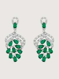 Front View of Lyra Vine Cluster Drop Earrings in Rhodium Plated Metal-Green Jewelry for Pierced Ears Post / Pin & Push 925 Sterling Silver Stamp Marked Brass 3.5 cm 6.5gms