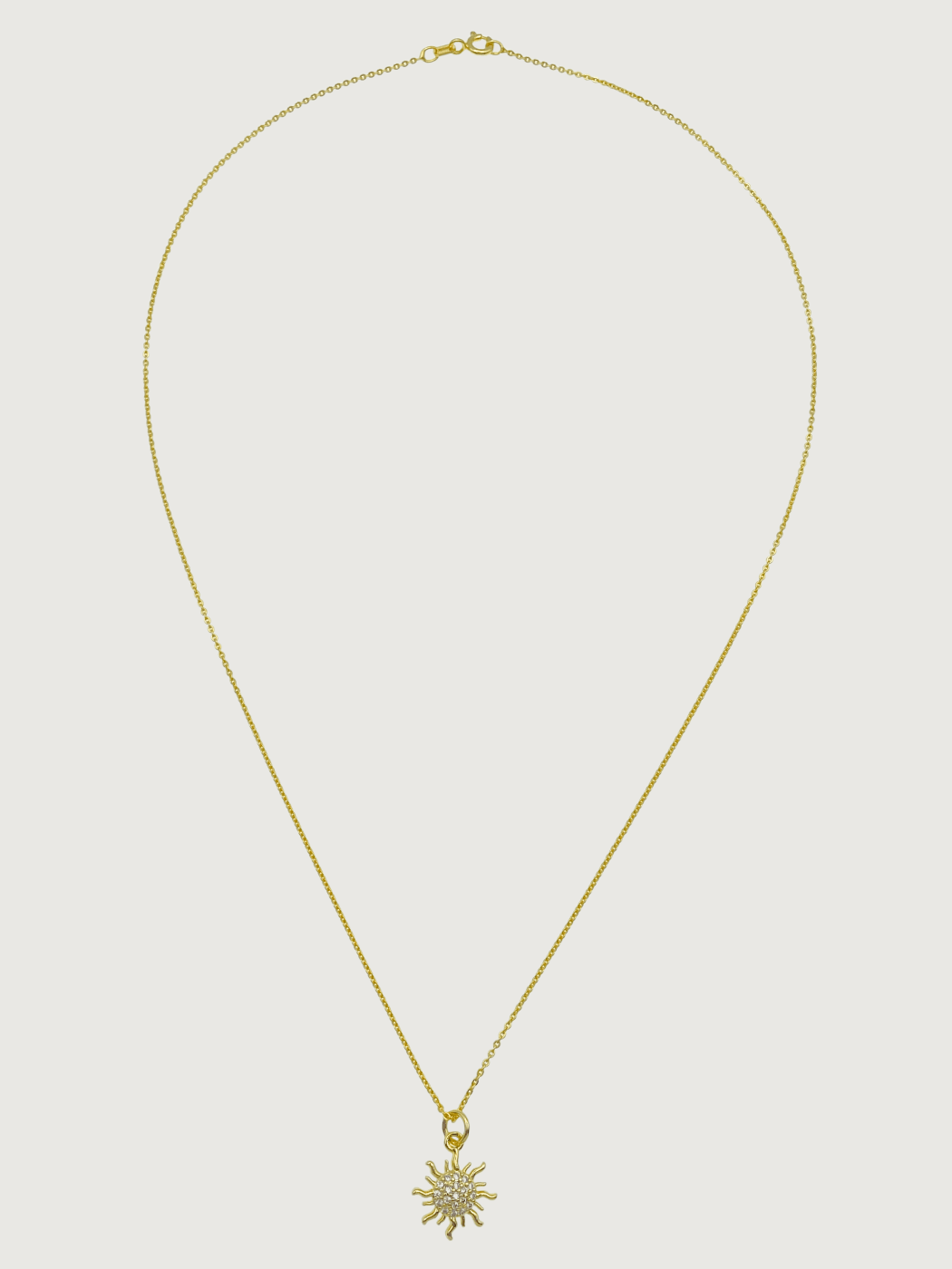 Rear View of Sunburst Pendant Necklace in 18k Gold Plated Sterling Silver Fixed Length 925 Metal Brass 18 inches 2.1gms