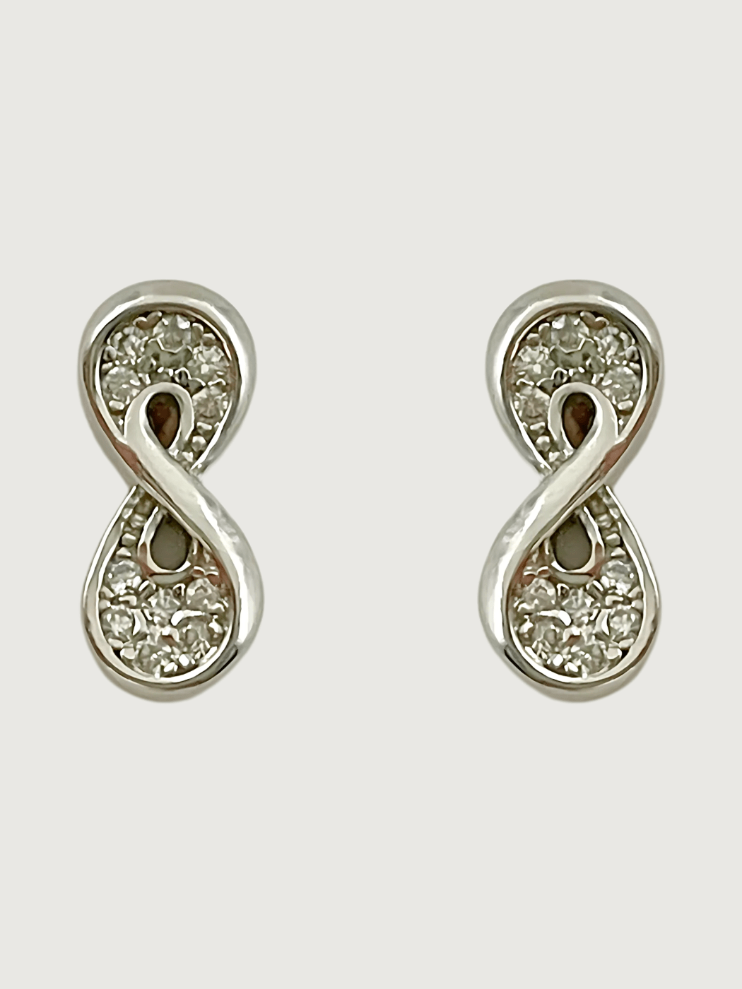 Front View of Anello Infinito Stud Earrings in Sterling Silver Jewelry for Pierced Ears 925 Metal Stone One Size 1.8gms