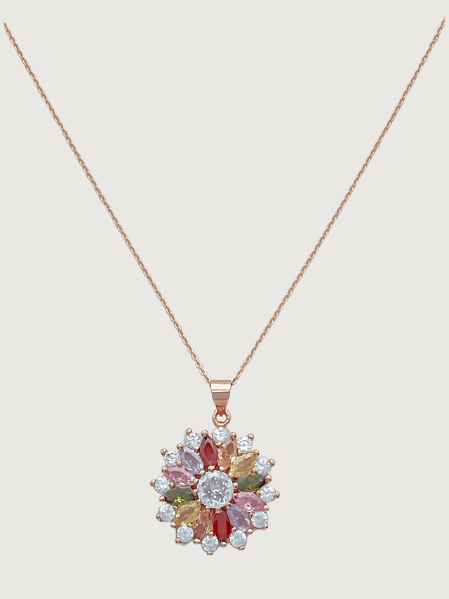 Front View of Noor Pendant Necklace in 18K Rose Gold Plated 925 Sterling Silver Fixed Length 18k Brass Metal Stone One Size 6.3gms