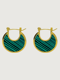 Front View of Joana Green Hoop Earrings in 18k Gold Plated Metal Jewelry for Pierced Ears Steel | Hypoallergenic Tarnish Resistant Sweat Water Stone Eco - Friendly One Size 6.4gms