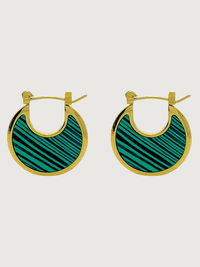 Front View of Joana Green Hoop Earrings in 18k Gold Plated Metal Jewelry for Pierced Ears Steel | Hypoallergenic Tarnish Resistant Sweat Water Stone Eco - Friendly One Size 6.4gms