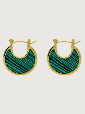 Front View of Joana Green Hoop Earrings in 18k Gold Plated Metal Jewelry for Pierced Ears Steel | Hypoallergenic Tarnish Resistant Sweat Water Stone Eco - Friendly One Size 6.4gms