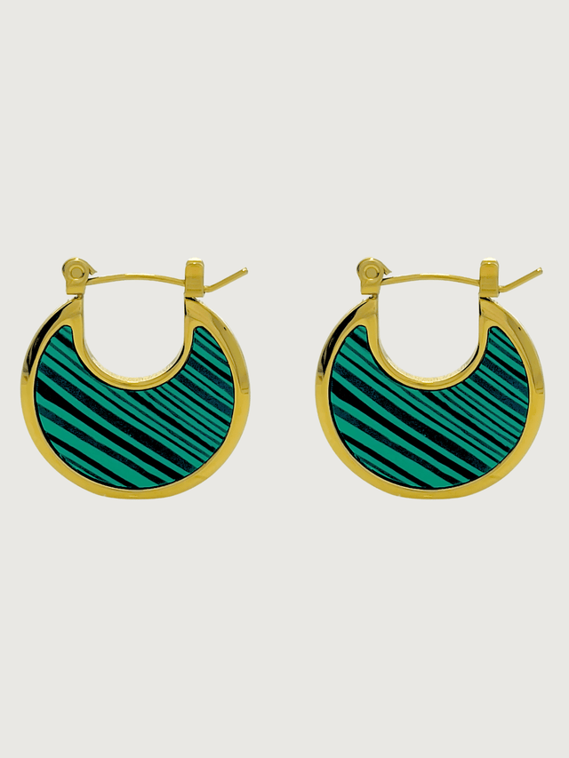 Front View of Joana Green Hoop Earrings in 18k Gold Plated Metal Jewelry for Pierced Ears Steel | Hypoallergenic Tarnish Resistant Sweat Water Stone Eco - Friendly One Size 6.4gms