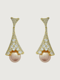Front View of Madeline Pearl Dangle Earrings in 18K Gold Plated Metal Jewelry for Pierced Ears Copper Stone One Size 11.5gms Sterling Silver