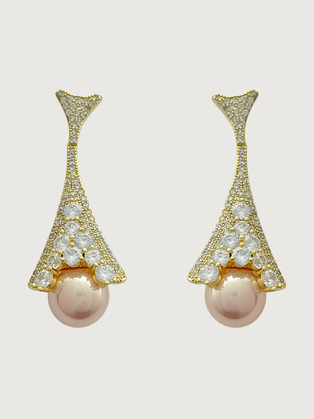 Front View of Madeline Pearl Dangle Earrings in 18K Gold Plated Metal Jewelry for Pierced Ears Copper Stone One Size 11.5gms Sterling Silver