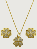 Front View of Cara Clover Pendant Necklace and Earrings in 18k Gold Plated Sterling Silver Fixed Length 925 Metal 16 inches 4.3gms