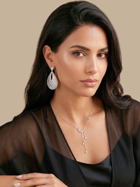 Alternate View of Model Wearing Emily Drop Earrings Jewelry for Pierced Ears Rhodium Plated Copper 925 Sterling Silver One Size 20.9gms