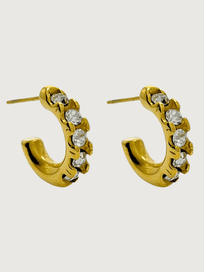 Front View of Corinne Crystal Hoops in 18k Gold Plated Metal Jewelry for Pierced Ears Steel | Hypoallergenic Tarnish Resistant Sweat Water Stone One Size 6gms