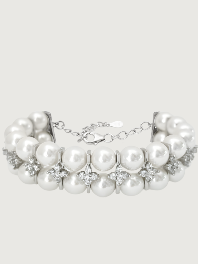 Front View of Amelia Pearl Bracelet Adjustable Length 925 Sterling Silver Metal Stone One Size
