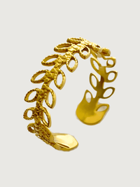 Closeup of Ambrose Open Ring in 18k Gold-Plated Metal Open-Adjustable-Resizable Gold Plated Steel | Hypoallergenic Tarnish Resistant Sweat Water Eco - Friendly One Size 1.4gms
