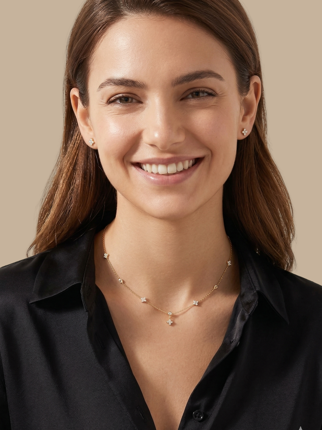 Alternate View of Model Wearing Irene Star Stud Earrings Jewelry for Pierced Ears 18k Gold Plated 925 Sterling Silver One Size 0.6gms