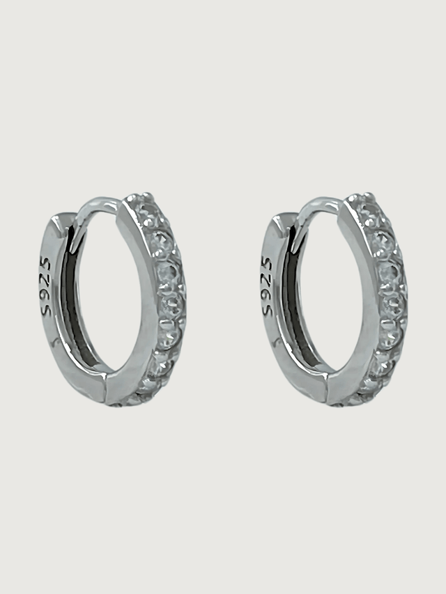 Front View of Lana Huggie Hoop Earrings In Sterling Silver Jewelry for Pierced Ears 925 Metal Stone One Size 1.9gms
