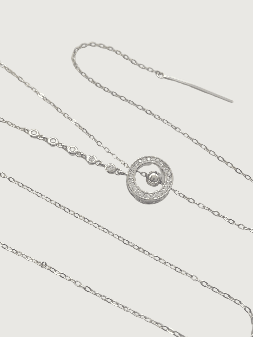 Closeup of Laura Lariat Necklace in 925 Sterling Silver Adjustable Length Metal One Size 6.3gms