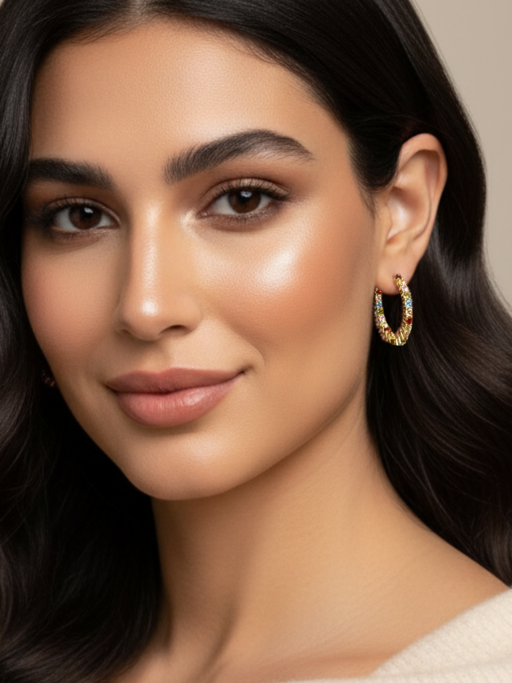 Model Wearing Alana Hoop earrings in Sterling Silver with 18K Gold Plating Jewelry for Pierced Ears 18k Plated 925 Metal Stone One Size 5.7gms