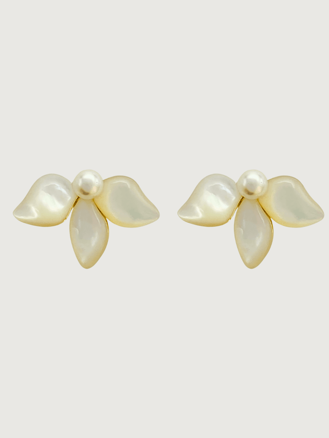 Front View of Katie Pearl Stud Earrings in 18K Gold-Plated Metal Jewelry for Pierced Ears 18k Gold Plated Steel | Hypoallergenic Tarnish Resistant Sweat Water Stone One Size 3.8gms Stainless