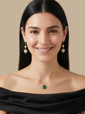 Alternate View of Model Wearing Lara Pearl Dangle Earrings Jewelry for Pierced Ears 18k Gold Plated 925 Sterling Silver One Size 8gms