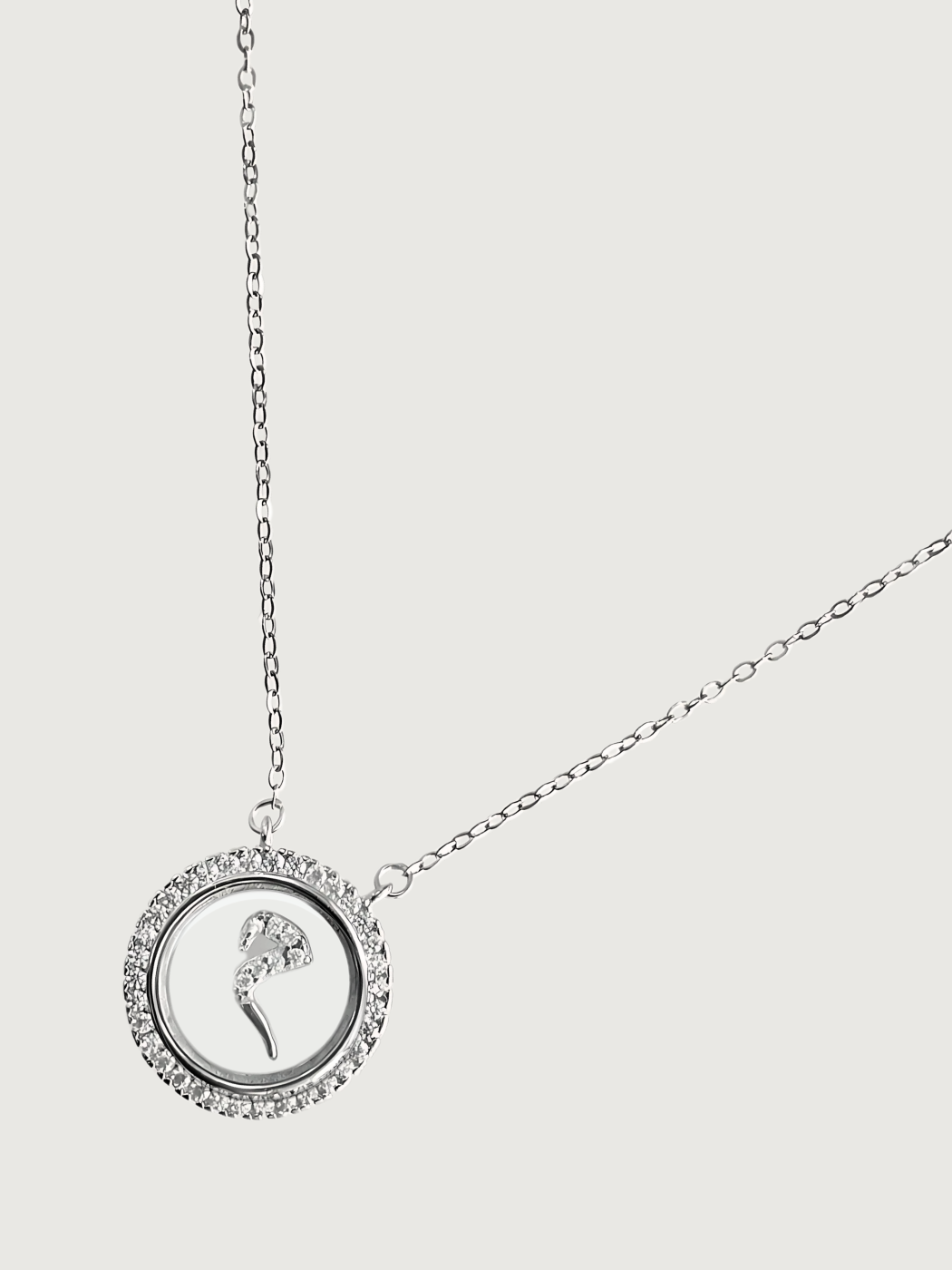Closeup of Arabic Pendant "M" in 925 Sterling Silver Adjustable Length 16 inches 4gms