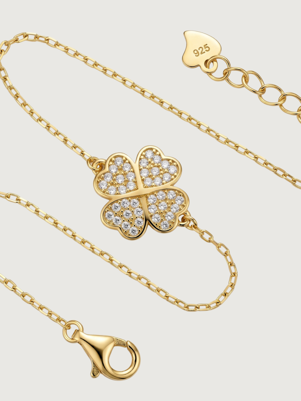 Rear View of Cara Clover Bracelet Adjustable Length 18k Gold Plated 925 Sterling Silver One Size 2.2gms