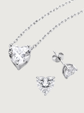 Closeup of Serafina Solitaire Heart Pendant and Stud Earrings Adjustable Length 925 Sterling Silver One Size 3.4gms