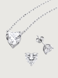 Closeup of Serafina Solitaire Heart Pendant and Stud Earrings Adjustable Length 925 Sterling Silver One Size 3.4gms
