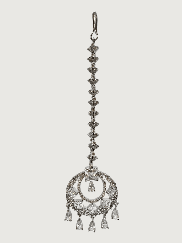 Ahana Maang Tikka Fixed Length Silver Plated Brass Metal One Size 10gms