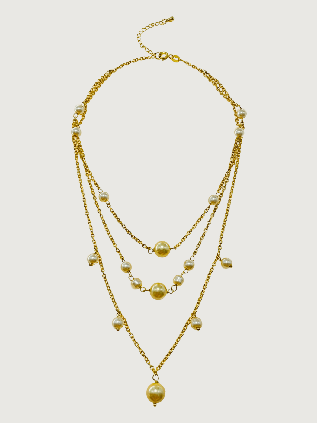 Rear View of Myra Pearl Necklace in 18K Gold Plated Sterling Silver Adjustable Length 18k 925 Metal Stone One Size 12.4gms