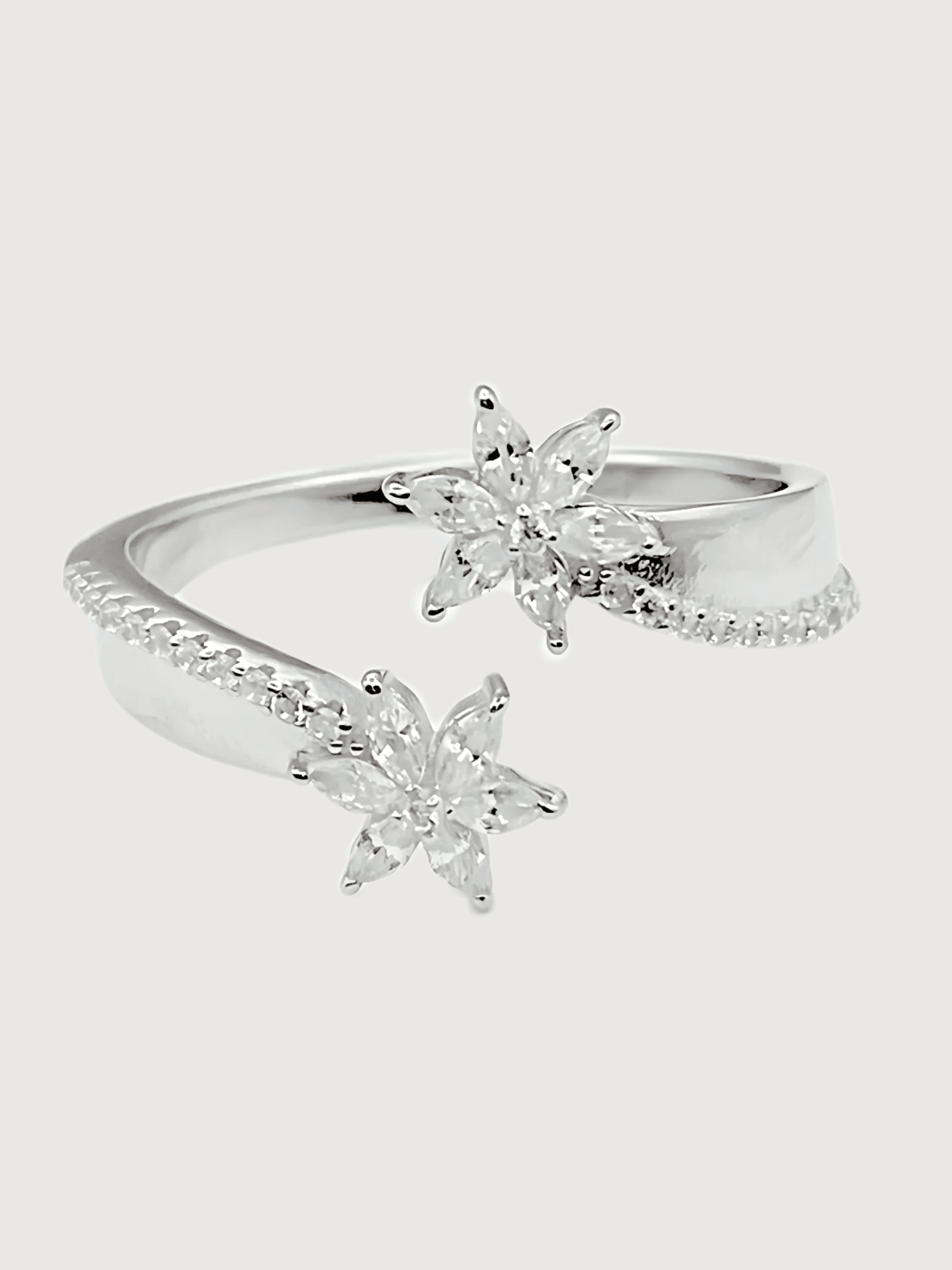 Front View of Aya Bliss Open Adjustable Ring in 925 Sterling SIlver Comfort Fit Silver One Size 3.47gms