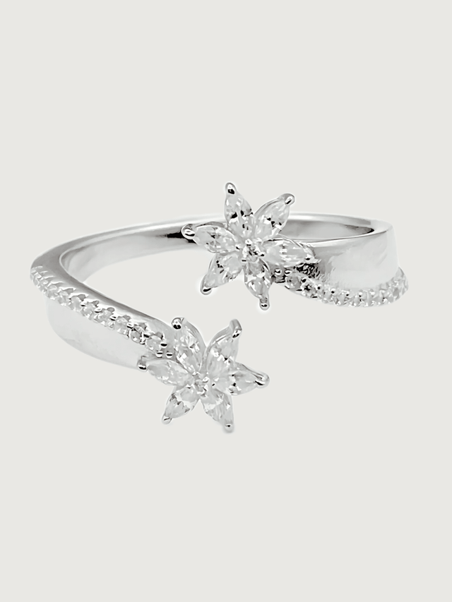 Front View of Aya Bliss Open Adjustable Ring in 925 Sterling SIlver Comfort Fit Silver One Size 3.47gms