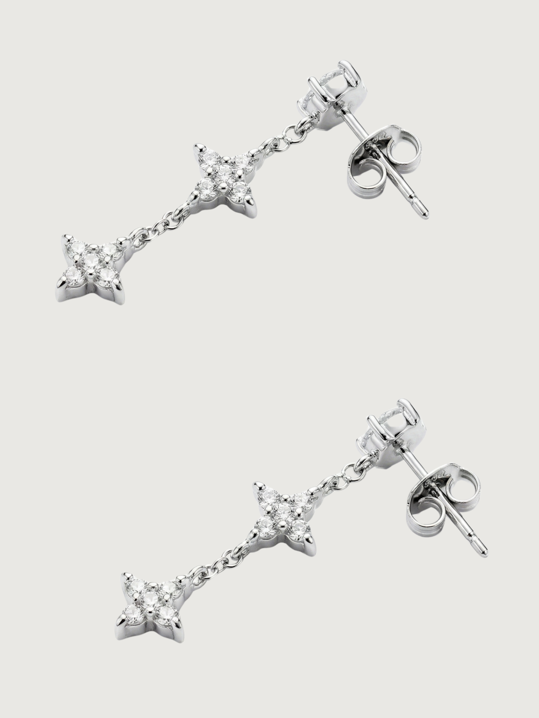 Rear View of Irene Star Charm Dangle Earrings in 925 Sterling Silver Jewelry for Pierced Ears 1.2gms