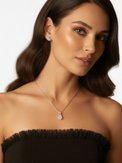 Alternate View of Model Wearing Zia Drop Pendant Necklace & Stud Earring Set in Sterling Silver Fixed Length 925 Metal 16 inches 3gms
