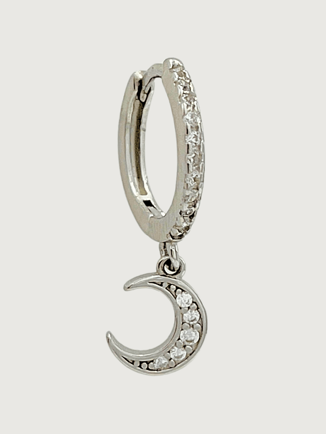 Front View of Stella Crescent Single Earring in Sterling Silver Jewelry for Pierced Ears 925 Metal Stone One Size 0.7gms