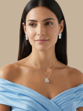 Alternate View of Model Wearing Blanca Pearl Earrings Jewelry for Pierced Ears Rhodium Plated Copper 925 Sterling Silver 2 cm 6.4gms