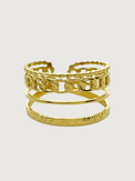 Front View of Arabella Open Ring in 18k Gold-Plated Metal Open-Adjustable-Resizable Gold Plated Steel | Hypoallergenic Tarnish Resistant Sweat Water Eco - Friendly One Size 2.4gms