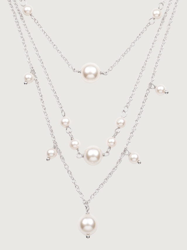 Front View of Myra Pearl Necklace Adjustable Length 925 Sterling Silver One Size 12.4gms