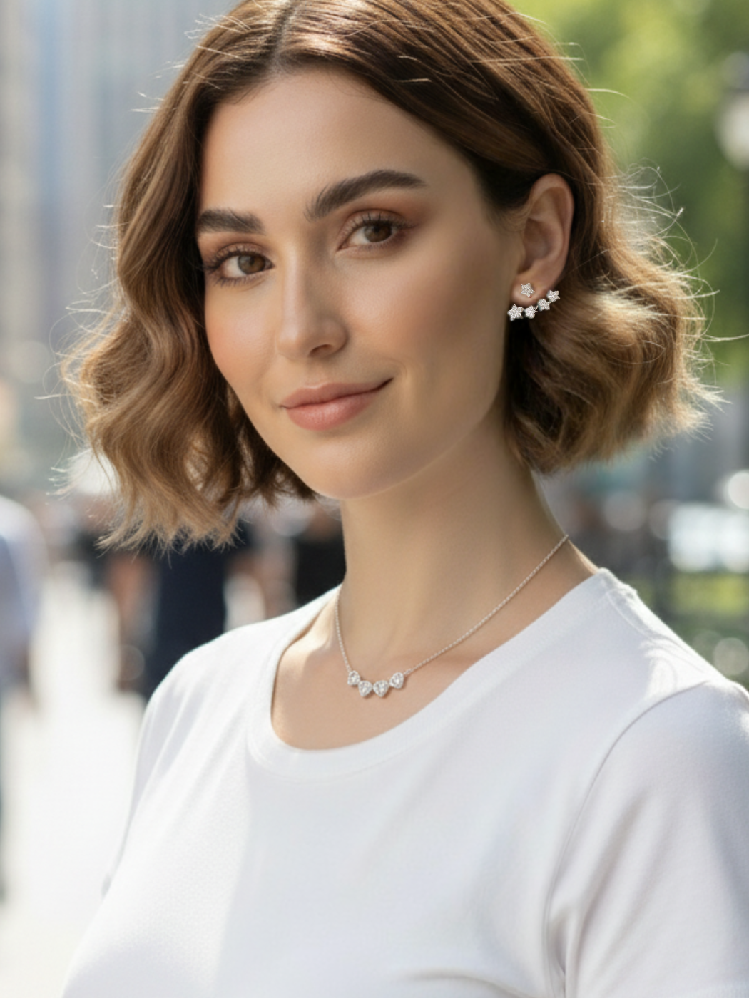 Model Wearing Jia Ear Jacket Earrings in 925 Sterling Silver Jewelry for Pierced Ears Metal 2 cm 2.2gms