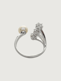 Rear View of Athena Pearl & CZ Adjustable Ring in Sterling Silver Open-Adjustable-Resizable 925 Metal Stone One Size 2.8gms