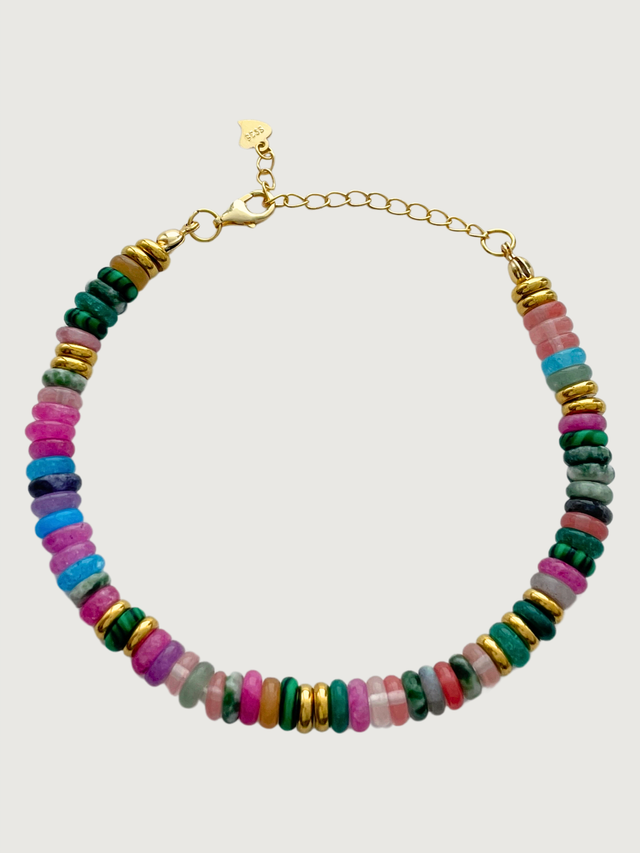 Front View of Miley Multicolor Bracelet in 18k Gold Plated Sterling Silver Adjustable Length 925 Metal Stone One Size 14gms