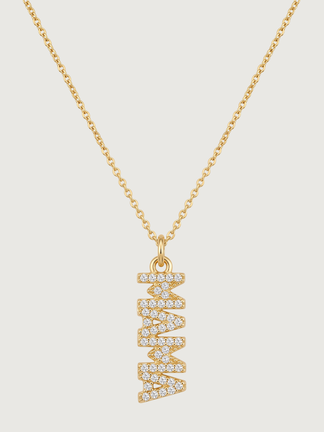 Front View of Mama Pendant Necklace Comfort Fit 18k Gold Plated 925 Sterling Silver Brass 18 inches 2.9gms