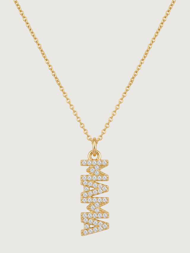 Front View of Mama Pendant Necklace Comfort Fit 18k Gold Plated 925 Sterling Silver Brass 18 inches 2.9gms