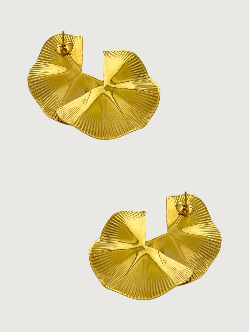 Rear View of Megan Spiral statement Earrings in 18K Gold Plated Metal Jewelry for Pierced Ears 18k Steel | Hypoallergenic Tarnish Resistant Sweat Water Eco - Friendly One Size 11.3gms Stainless