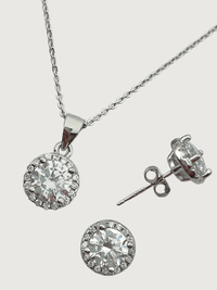 Closeup of Lia Pendant Necklace & Stud Earrings Set in Sterling Silver Fixed Length 925 Metal Stone One Size 3.2gms
